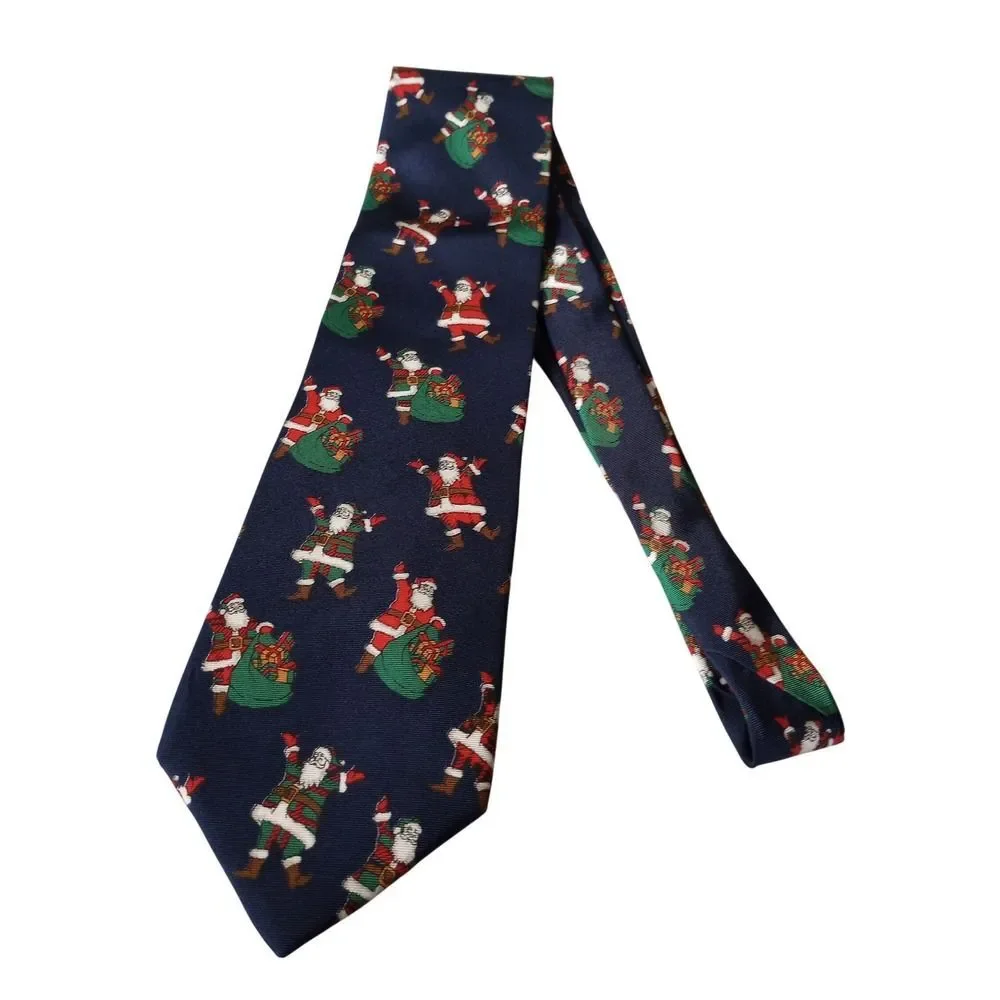 417 by Van Heusen Mens Navy Blue Silk Santa Claus Christmas Holiday Necktie